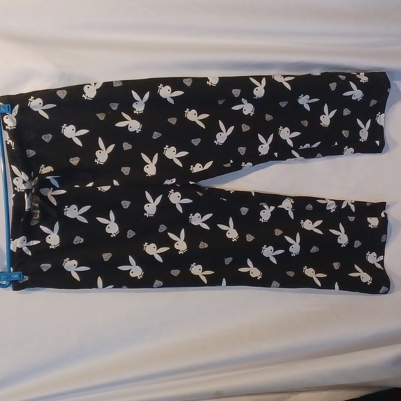 *Playboy Black & white & silver Bunny Print Sleep Pants size 1X - Picture 1 of 6